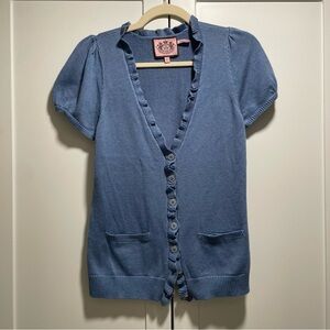 Juicy Couture Ruffle Short Sleeve Cardigan Vintage Y2K Coquette Preppy Academia